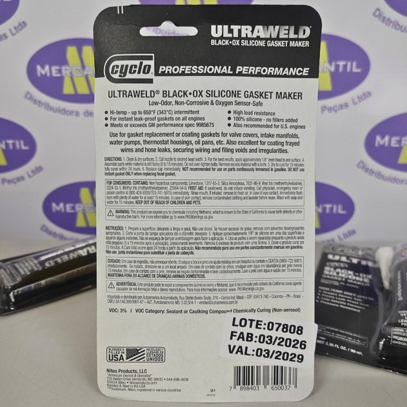 C961 - Silicone Preto Alta Temperatura 95g Formador de Juntas RTV - Cyclo