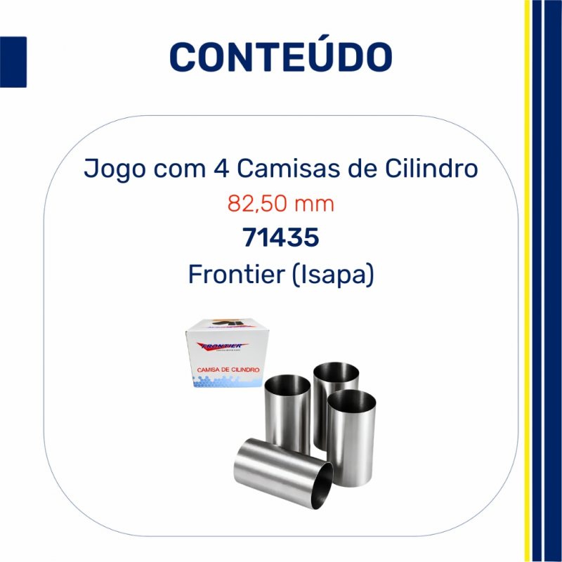 Jogo de Camisas de Cilindro Frontier 71435 Volkswagen Santana Quantum Saveiro Gol Parati Passat 2.0 8V AP Diâmetro 82,50mm