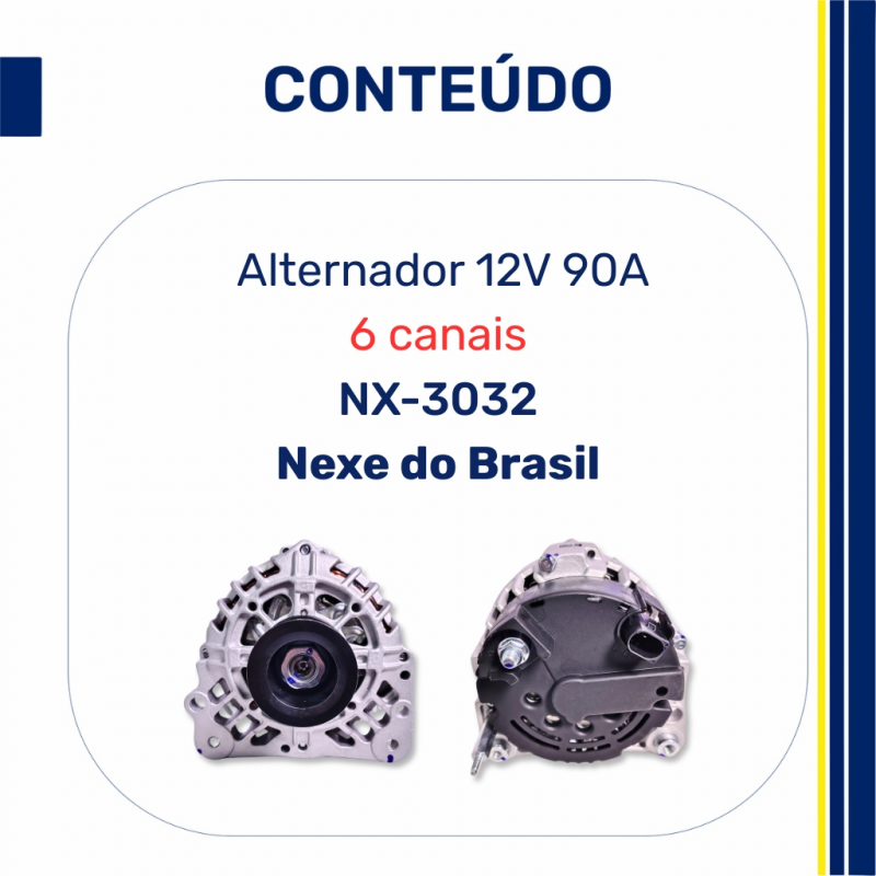 NX-3032 - Alternador 12V 90A Volkswagen Gol, Fox, Polo e Golf - Nexe do Brasil