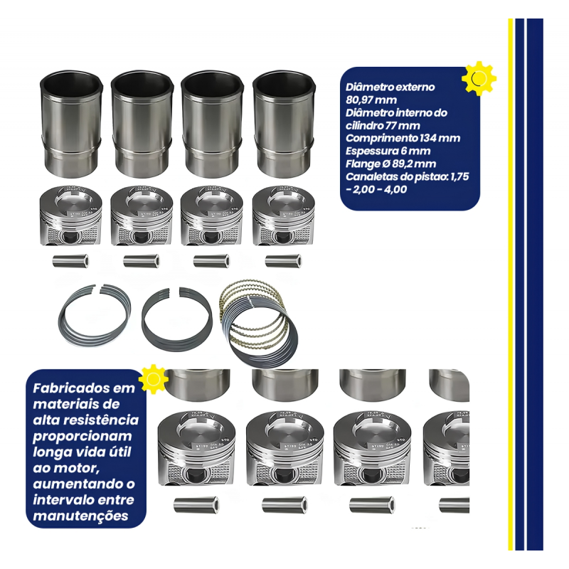 KIT MOTOR PISTAO ANEIS E CAMISAS CHT GASOLINA 1.6 8V GOL KS
