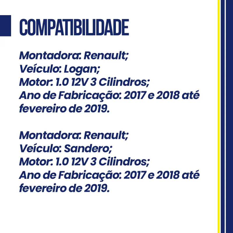 KIT CORRENTE MOTOR SANDERO LOGAN 1.0 3 CIL 12V 2017 2018